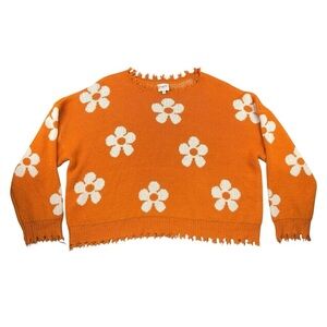 Hayden Los Angeles Women's Distressed Floral Pattern Pullover Sweater Size 1XL